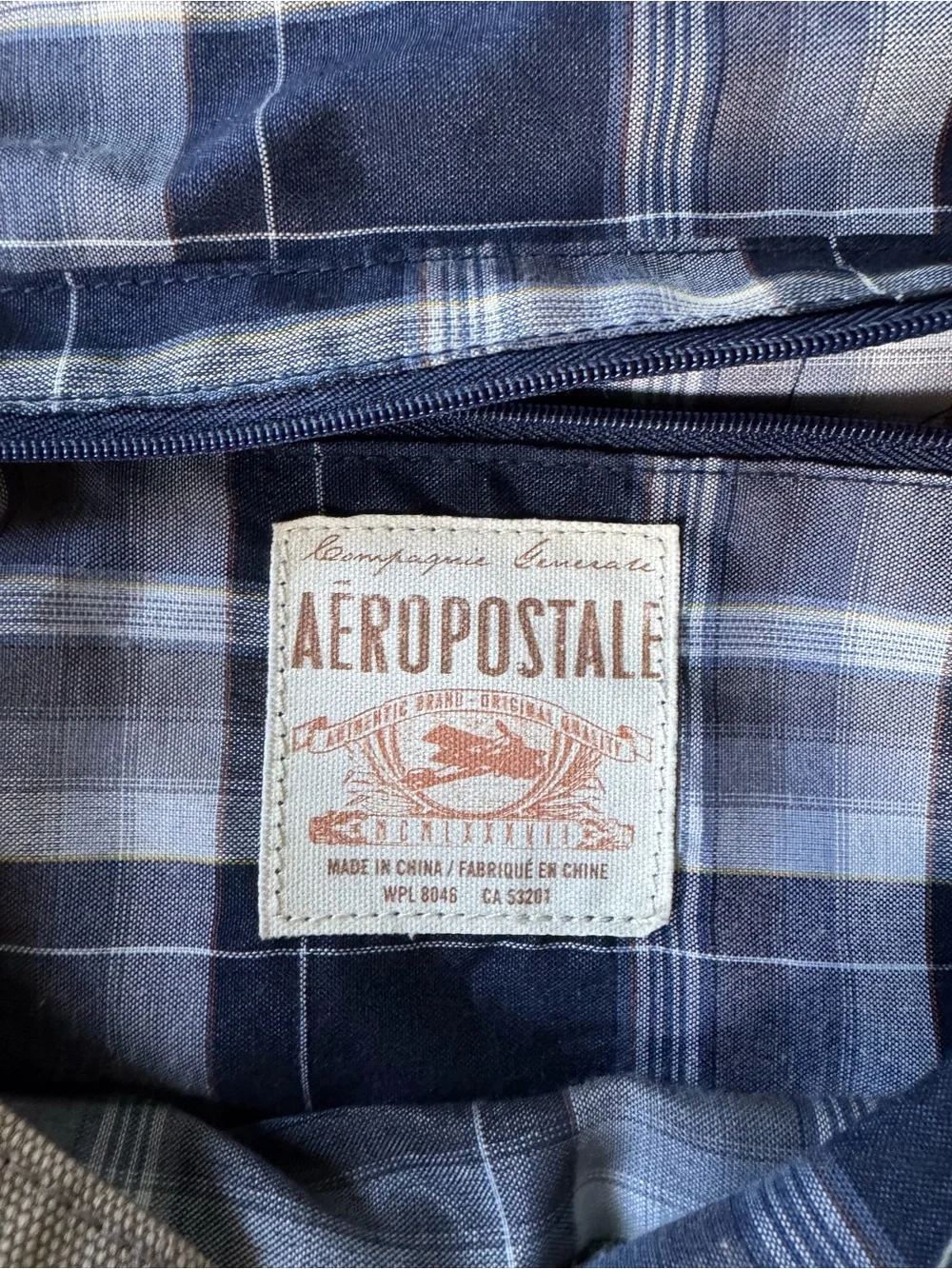 Aeropostale Navy and Light Blue Plaid Lined Jacket Interior